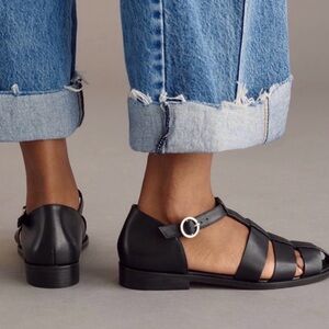 Black Leather Fisherman Sandals